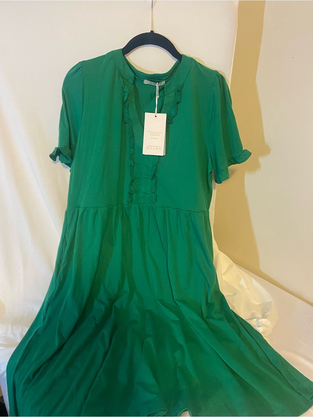 Emerald Ruffle-Trim Midi Dress by Unbranded